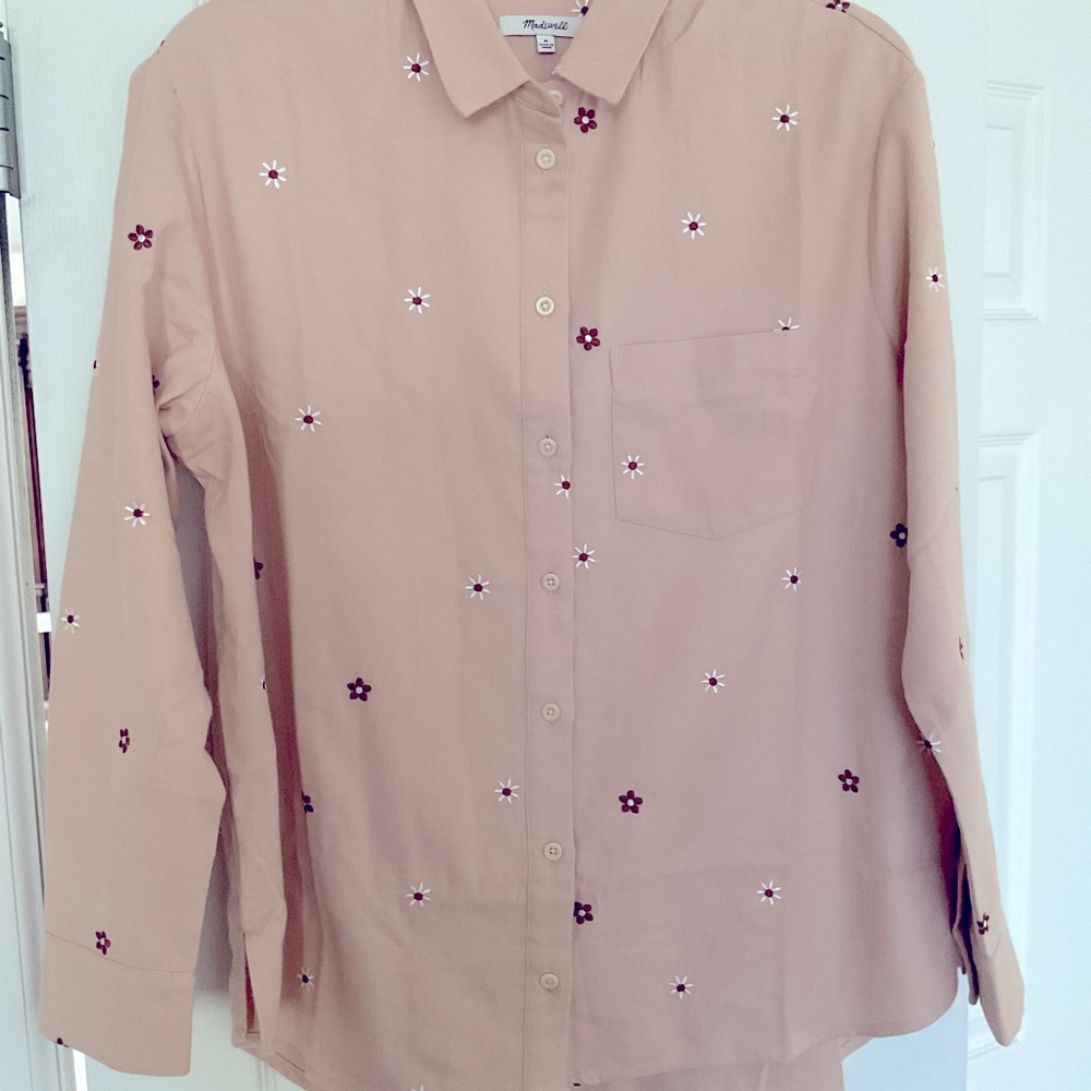 Madewell embroidered flannel shirt.